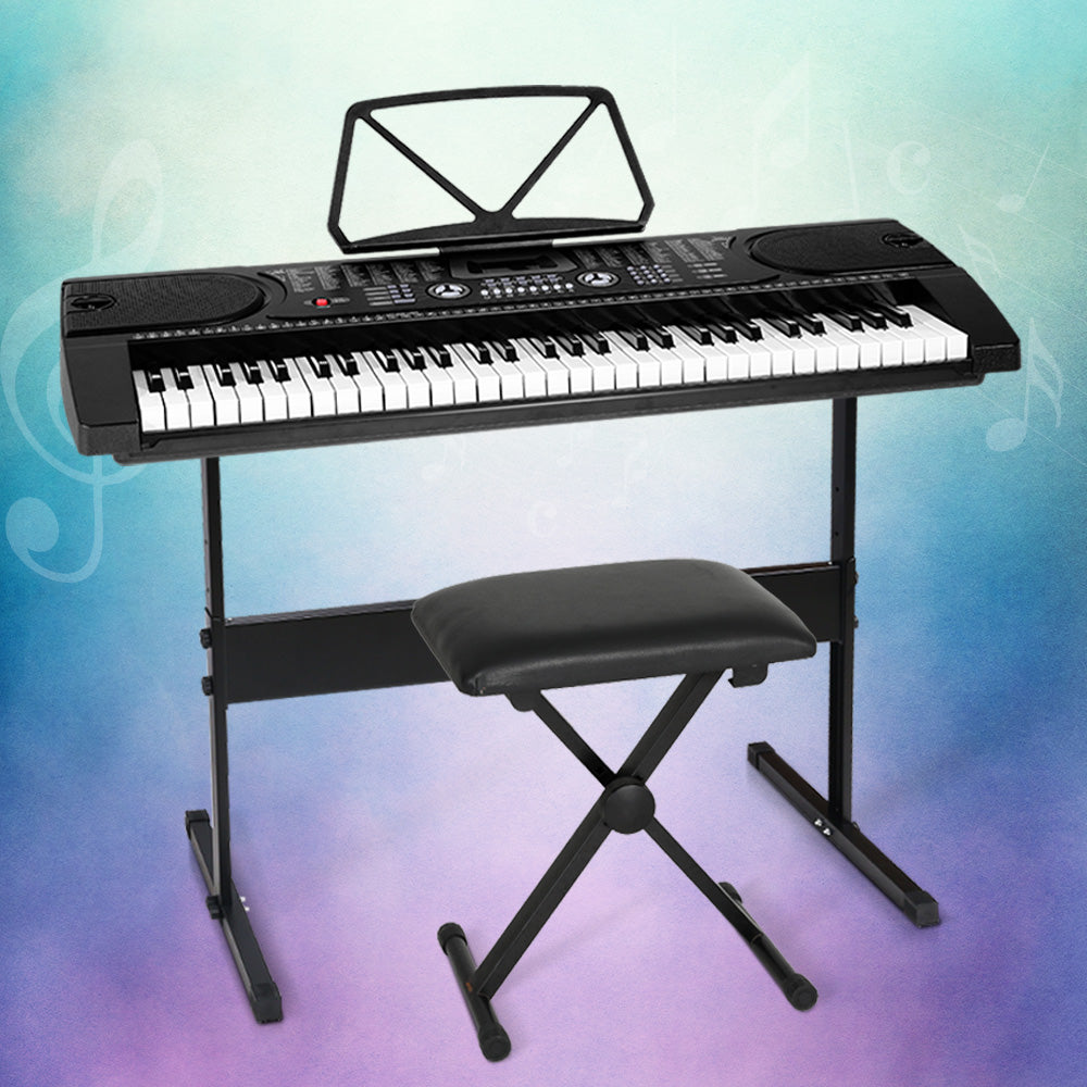 Alpha 61 Keys Electronic Piano Keyboard Digital Electric w/ Stand Stool Black