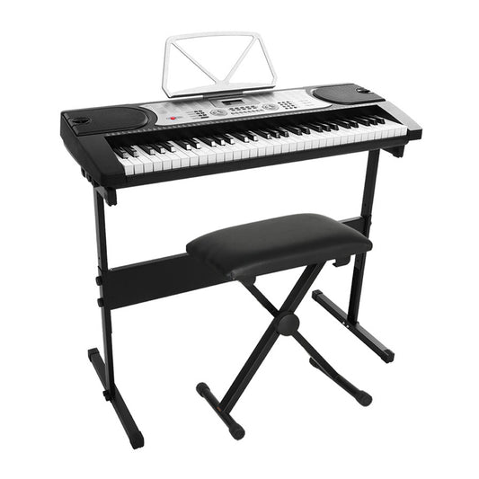 Alpha 61 Keys Electronic Piano Keyboard Digital Electric w/ Stand Stool Silver