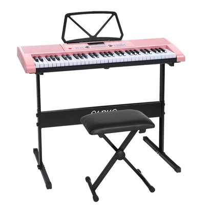 Alpha 61 Keys Electronic Piano Keyboard Digital Electric w/ Stand Stool Pink