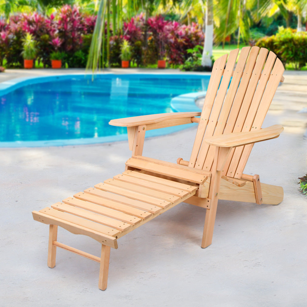 Gardeon Adirondack Outdoor Chairs Wooden Sun Lounge Patio Furniture Garden Natural