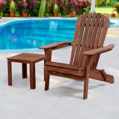 Gardeon Adirondack Outdoor Chairs Wooden Foldable Beach Chair Patio Furniture Brown