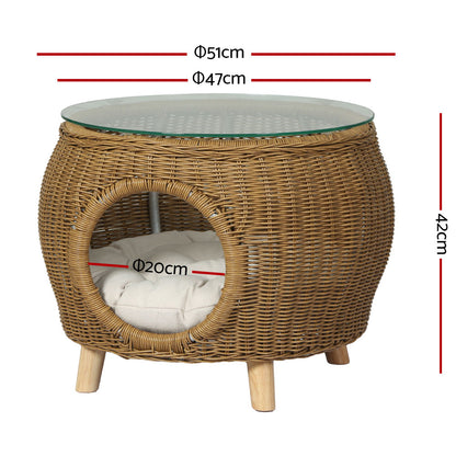 Gardeon Coffee Side Table Wicker Aluminium Desk Pet Bed Storage Outdoor Furniture