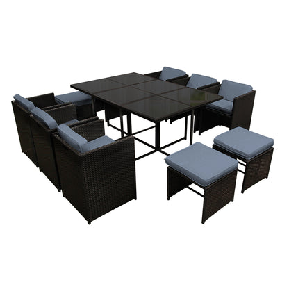 Gardeon Outdoor Dining Set 11 Piece Wicker Table Chairs Setting Black