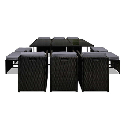 Gardeon Outdoor Dining Set 11 Piece Wicker Table Chairs Setting Black