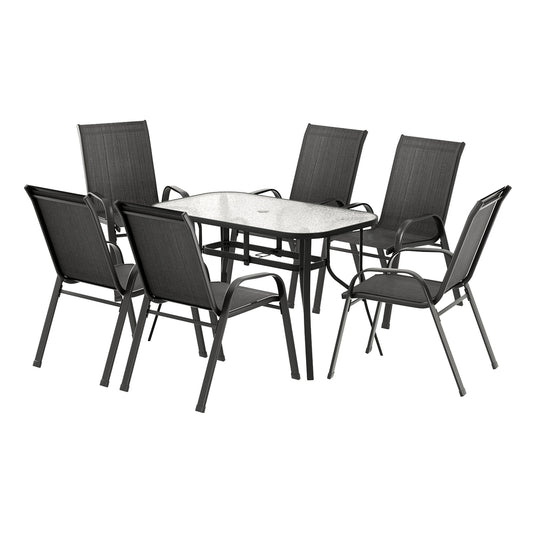 Gardeon 7PC Outdoor Dining Set Table and Chairs Patio Furniture Garden Bistro Set Black