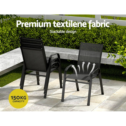 Gardeon 5PC Outdoor Dining Set Table and Chairs Patio Furniture Bistro Set Garden Black