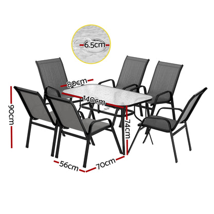 Gardeon 7PC Outdoor Dining Set Table and Chairs Patio Furniture Bistro Set Garden Grey