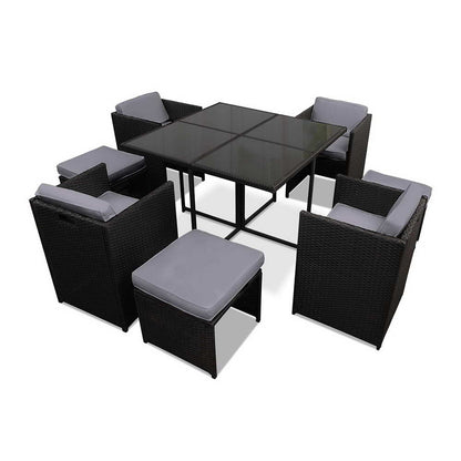 Gardeon Outdoor Dining Set 9 Piece Wicker Table Chairs Setting Black