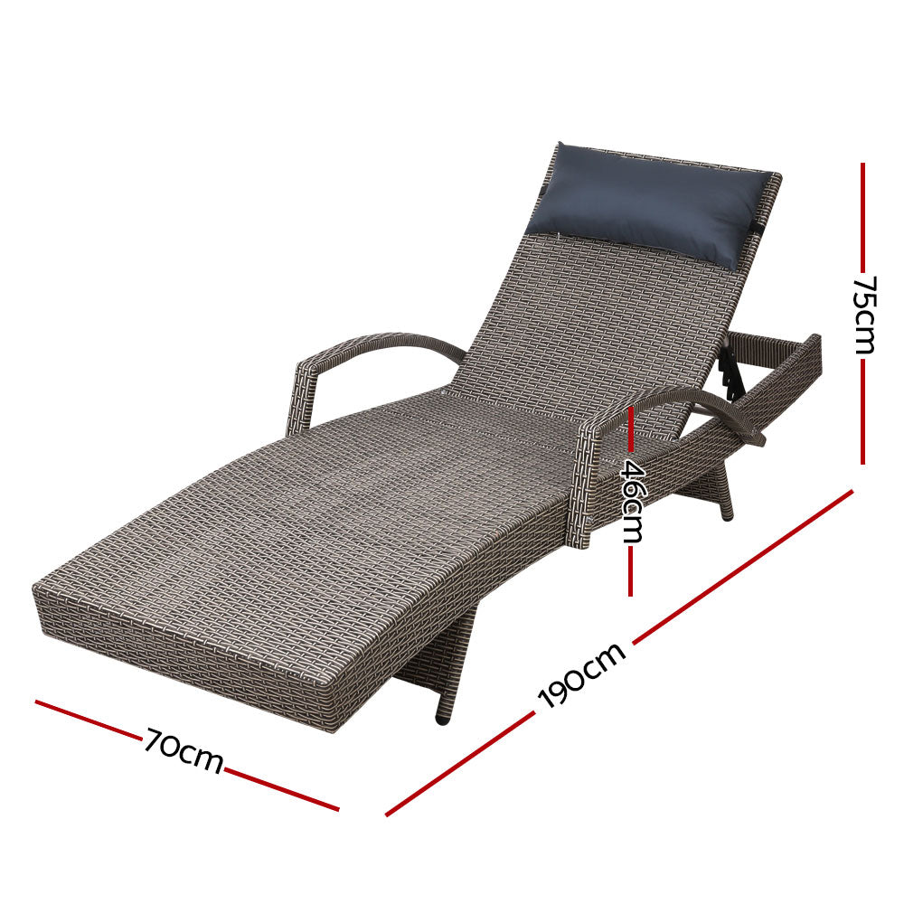 Gardeon 2x Sun Lounge Wicker Lounger Outdoor Furniture Beach Armchair Adjustable Grey & Beige