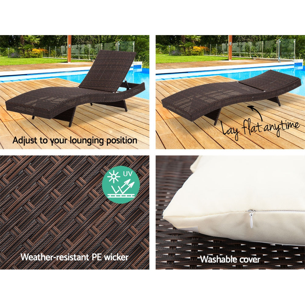 Gardeon Sun Lounge Wicker Lounger Outdoor Furniture Beach Chair Garden Adjustable Brown