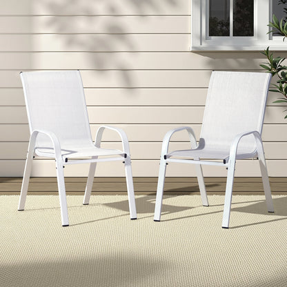 Gardeon 2PC Outdoor Dining Chairs Stackable Lounge Chair Patio Furniture White