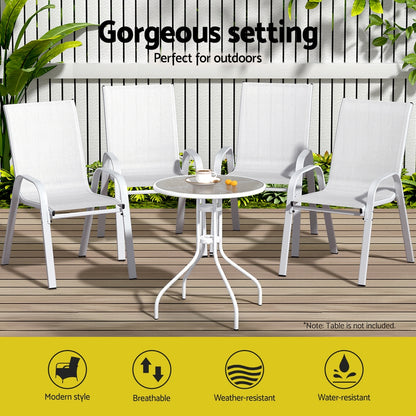 Gardeon 4PC Outdoor Dining Chairs Stackable Lounge Chair Patio Furniture White