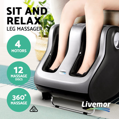 Livemor Foot Massager Shiatsu Massagers Electric Roller Calf Leg Kneading Silver