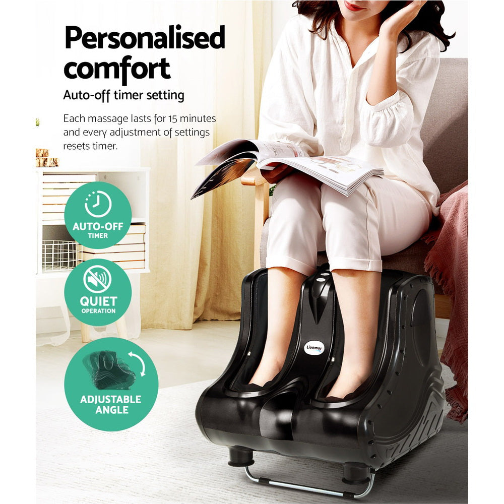 Livemor Foot Massager Massagers Shiatsu Electric Roller Ankle Calf Leg Kneading Black