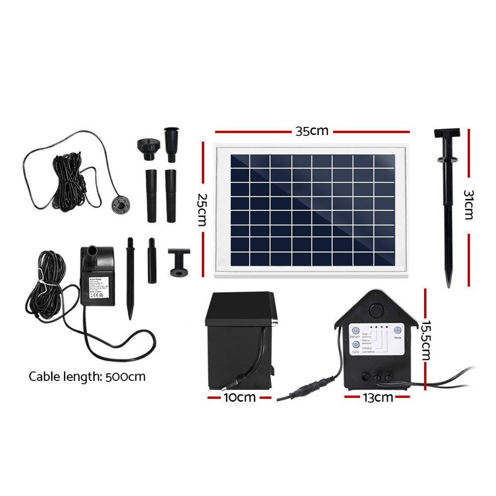 Gardeon Solar Pond Pump with Battery Kit LED Lights 6.6FT