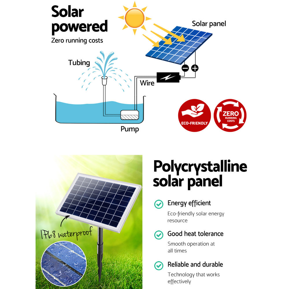 Gardeon Solar Pond Pump with Battery Kit LED Lights 6.6FT