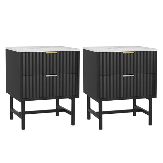 Artiss 2x Bedside Table 2 Drawers - Black