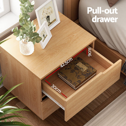 Artiss Bedside Table 2 Drawers Nightstand Pine