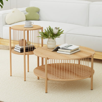 Artiss Coffee Table 2-Tier Round Wood