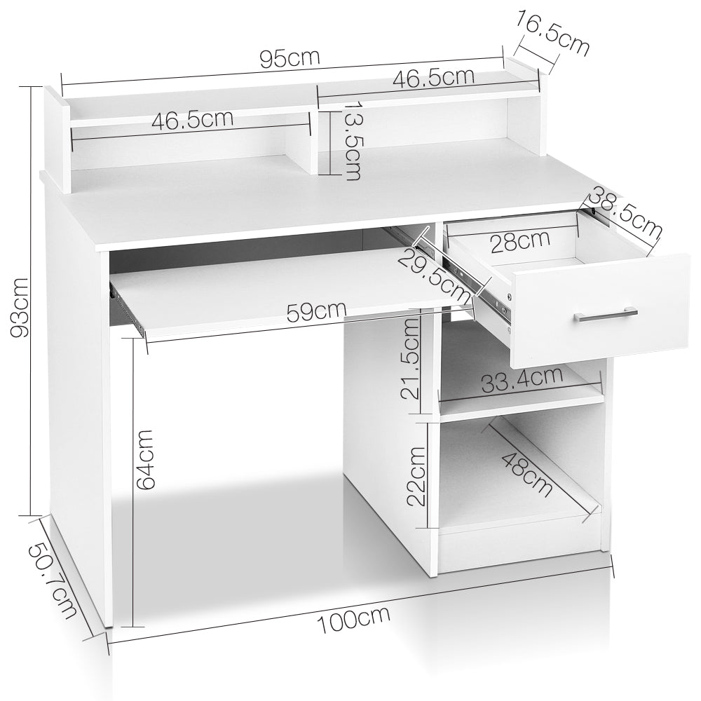 Artiss Computer Desk Shelf Drawer Cabinet White 100CM