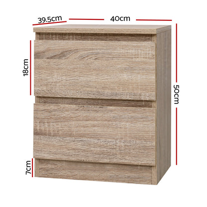 Artiss 2x Bedside Table 2 Drawers - PEPE Oak