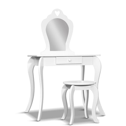 Keezi Kids Dressing Table Stool Set Vanity Mirror Princess Children Makeup White