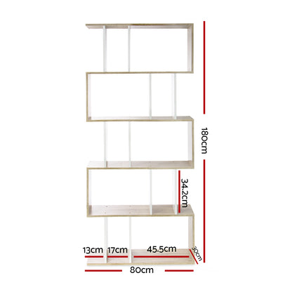 Artiss Bookshelf 5 Tiers - RITA White and Oak