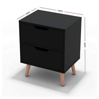 Artiss 2 x Bedside Table 2 Drawers - BODEN Black