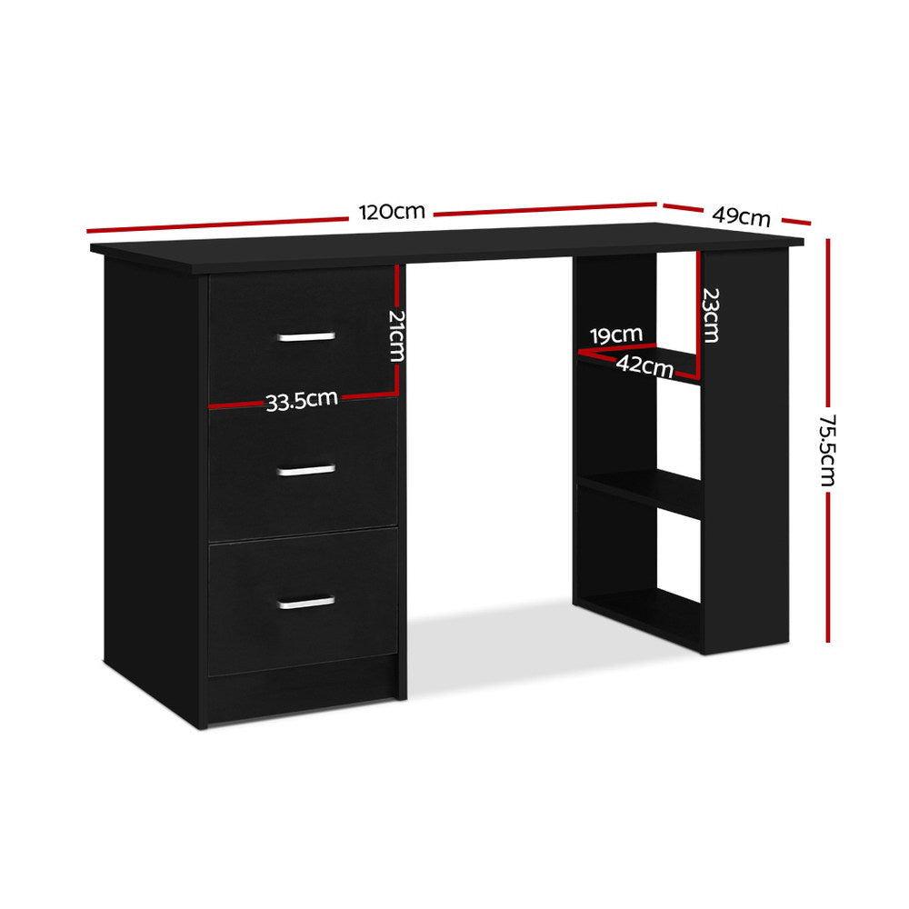 Artiss Computer Desk Drawer Shelf Cabinet Black 120CM