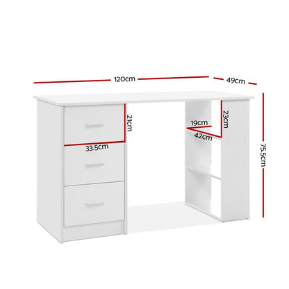 Artiss Computer Desk Drawer Shelf Cabinet White 120CM