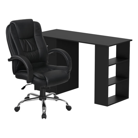 Artiss Computer Desk 120cm Executive Office Chair Set PU Leather High Back Black