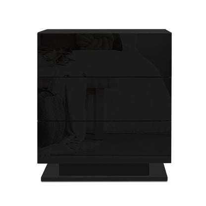 Artiss Bedside Table LED 3 Drawers - MORI Black