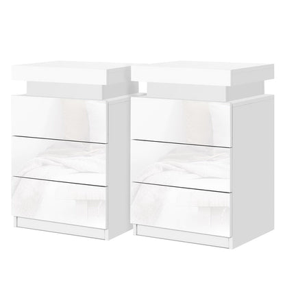 Artiss 2X Bedside Table LED 3 Drawers - COLEY White