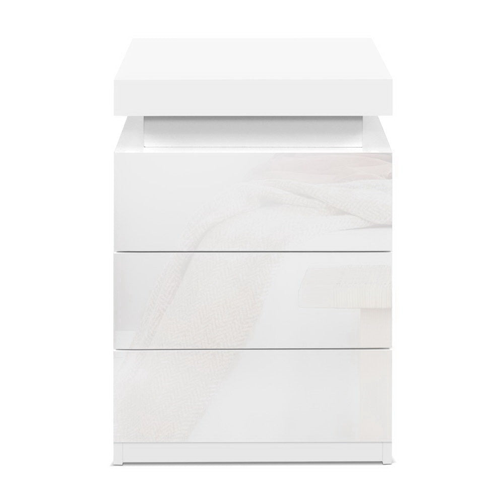 Artiss 2X Bedside Table LED 3 Drawers - COLEY White