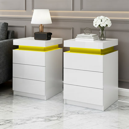 Artiss 2X Bedside Table LED 3 Drawers - COLEY White