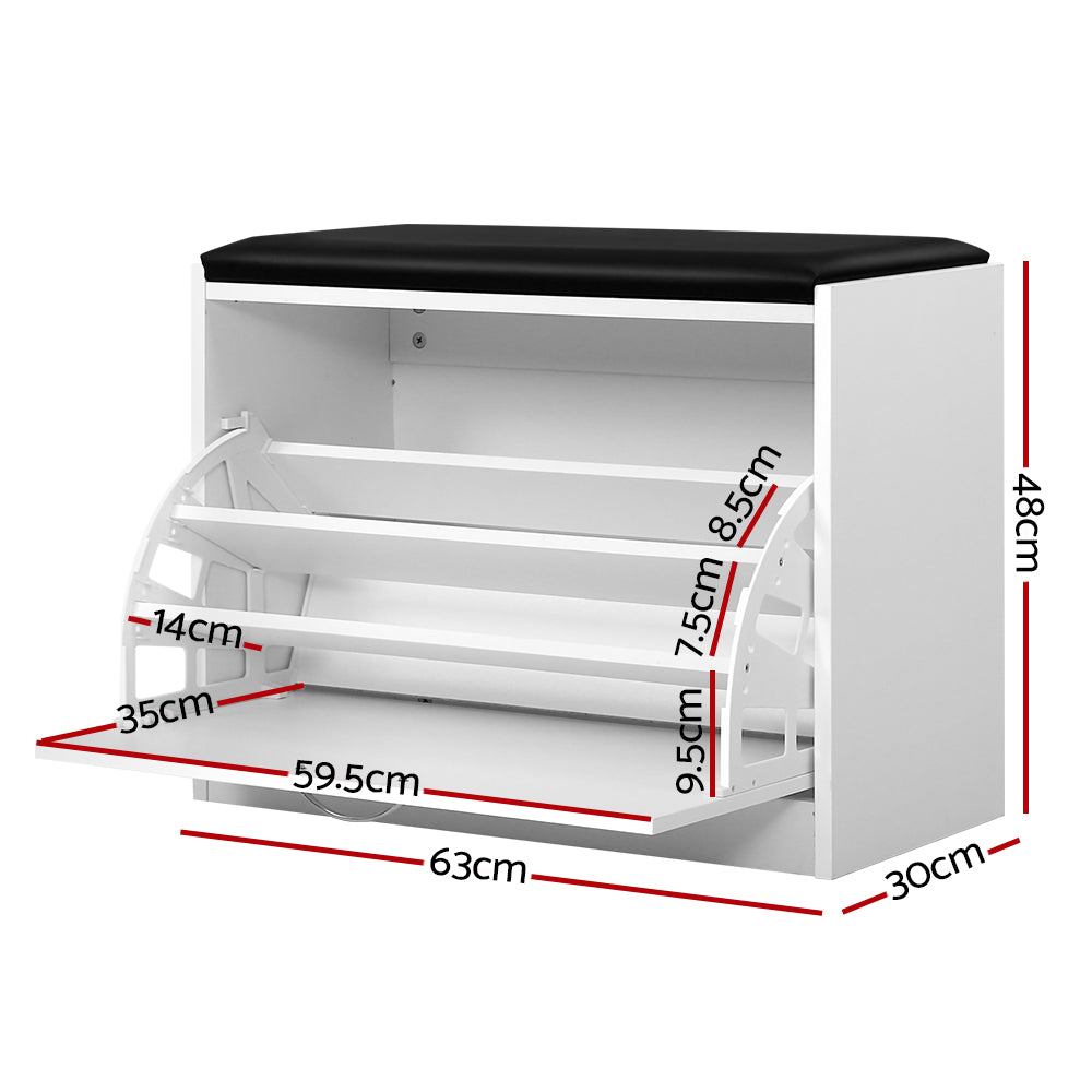 Artiss Shoe Cabinet Bench Shoes Storage Rack Organiser Drawer White 15 Pairs