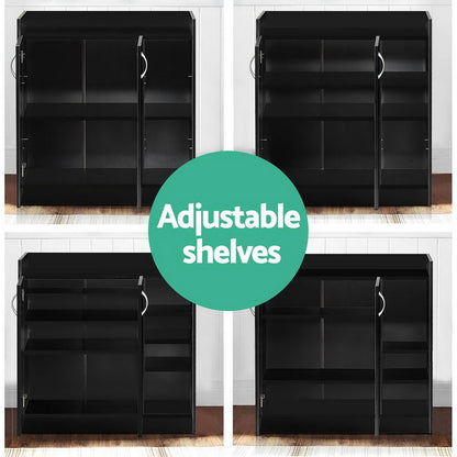 Artiss 2 Doors Shoe Cabinet Storage Cupboard - Black