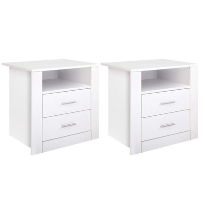 Artiss 2 X Bedside Table 2 Drawers with Shelf - TARA White