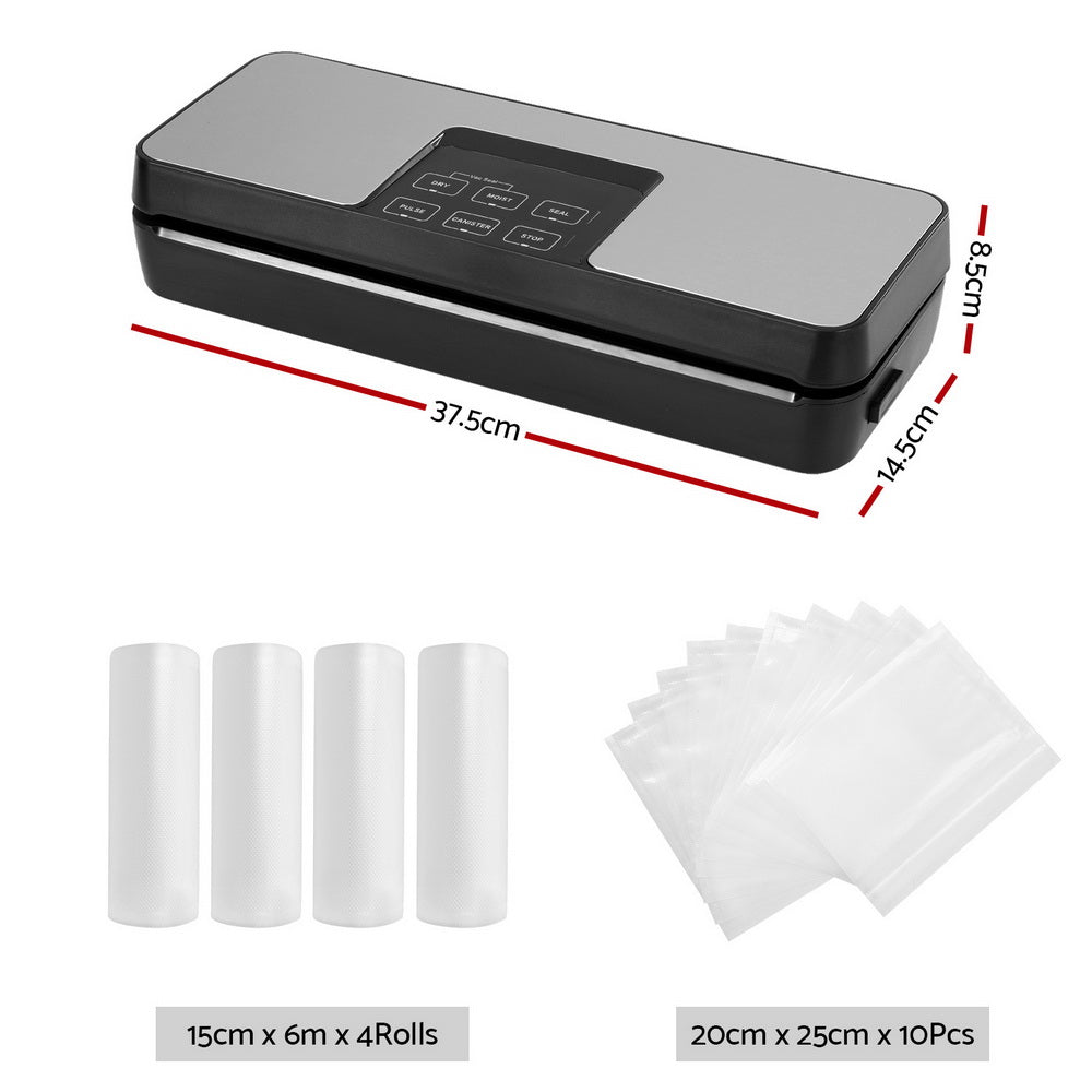 Devanti Food Vacuum Sealer Machine Auto Seal Cutter 5 Modes Storage Bags 4 Rolls