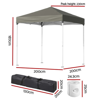 Instahut Gazebo 2x2m Outdoor Patio Garden Marquee Shade w/ Base Pods Grey