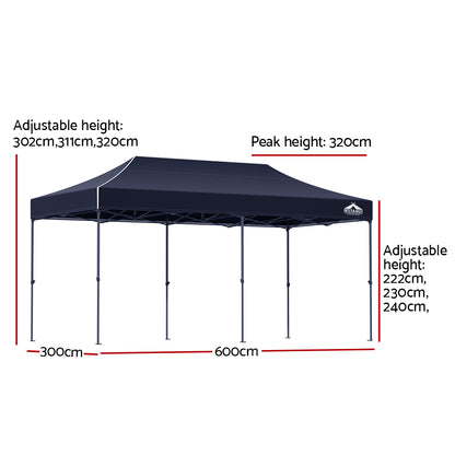 Instahut Gazebo Pop Up 3x6m w/Base Podx4 Marquee Folding Outdoor Wedding Camping Tent Shade Canopy Navy