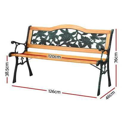 Gardeon Outdoor Garden Bench Seat 126cm Wooden Cast Iron 3 Seater Patio Furniture