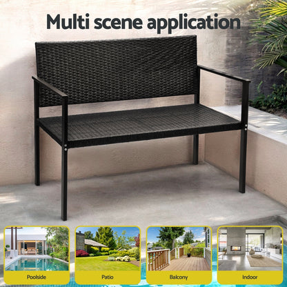 Gardeon Outdoor Garden Bench Seat Rattan Chair Steel Patio Furniture Park Black