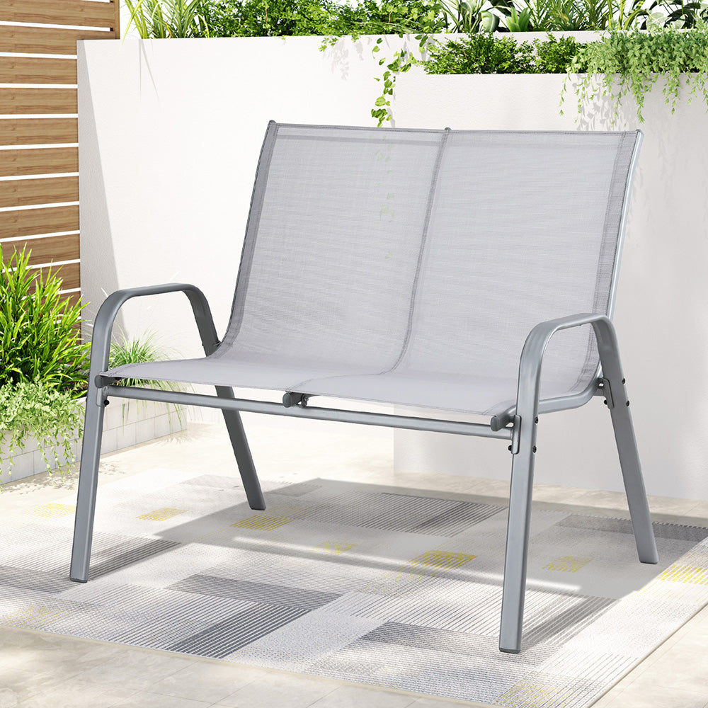 Gardeon Garden Bench Seat Steel Outdoor Patio Park Lounge Backyard Chair Grey