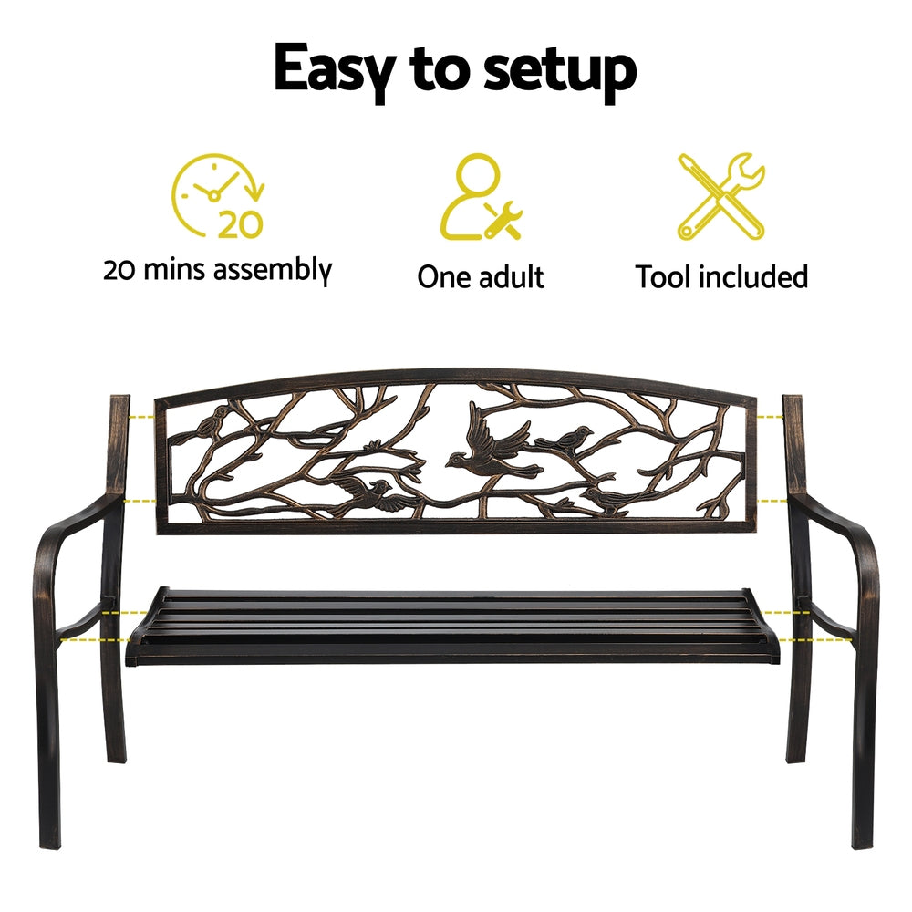 Gardeon Outdoor Bench Seat Garden Steel Outdoor Furniture 3 Seater Park Bronze