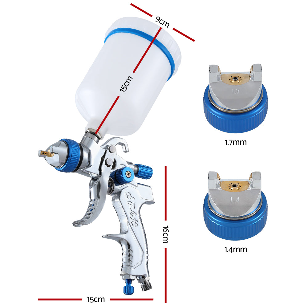 Giantz HVLP Air Spray Gun Gravity Feed Cup Nozzles Included