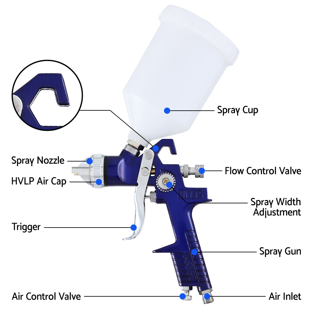 Giantz 2PC HVLP Air Spray Gun Gravity Feed Cup Nozzles Included