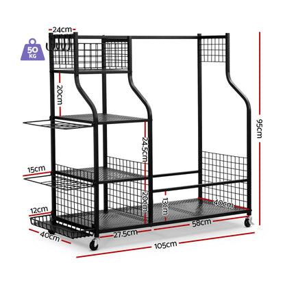 Everfit Golf Bag Storage Golf Storage Garage Organizer with Wheels Black