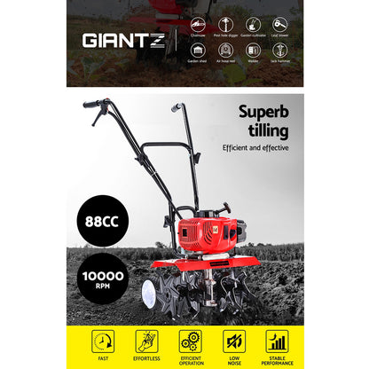 Giantz 88CC Tiller Rototiller Garden Cultivator 6 Blades Soil Power Rotary Hoe