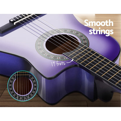 Alpha 34 Inch Classical Guitar Wooden Body Nylon String w/ Stand Beignner Purple